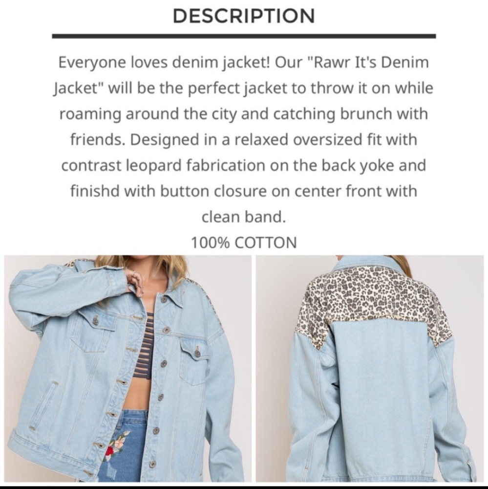sale⚡POL Raw It's Denim Jacket: light Blue distressed denim,animal print Detail - Picture 11 of 16